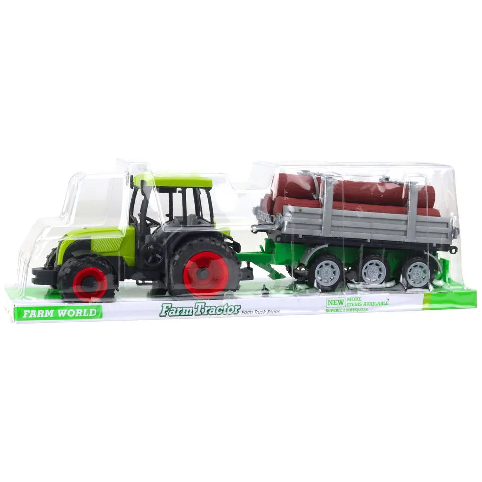 Traktor Rolniczy Farmerski Z Przyczepą Do Drewna Kłody Zielony 47cm - obrazek 5