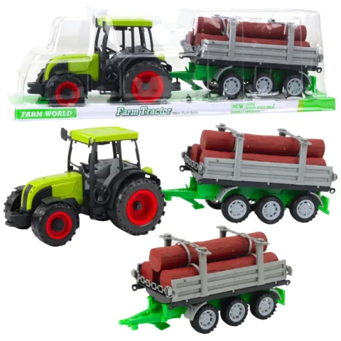 Traktor Rolniczy Farmerski Z Przyczepą Do Drewna Kłody Zielony 47cm