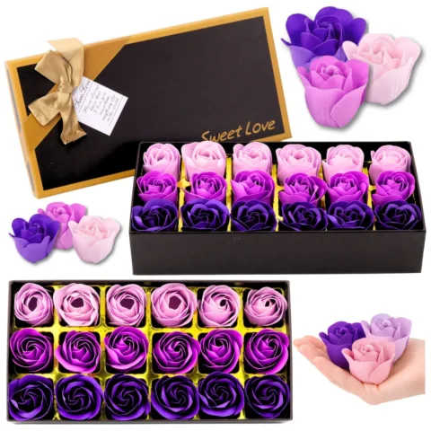 Flower Box Wieczne Pachnące Róże Kwiaty w Pudełku Fioletowe 18 szt.