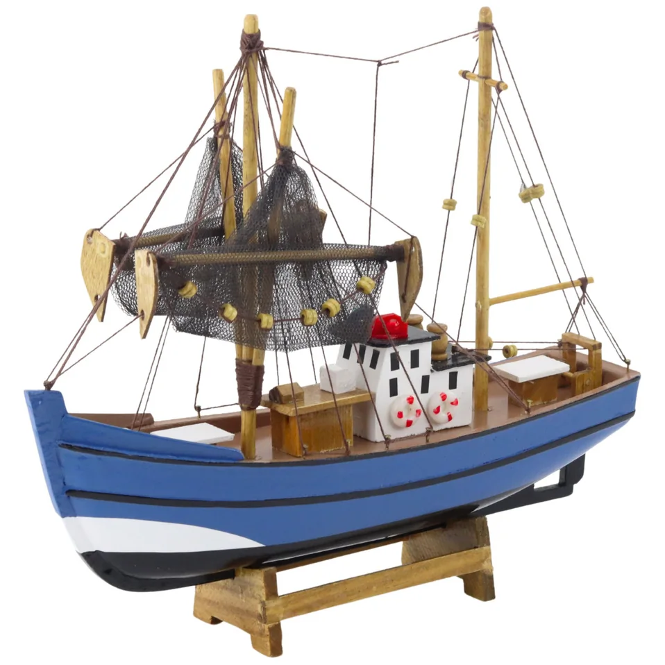 Model Kolekcjonerski Dekoracyjny Statek Kuter Rybacki Niebieski 30x26cm - obrazek 2