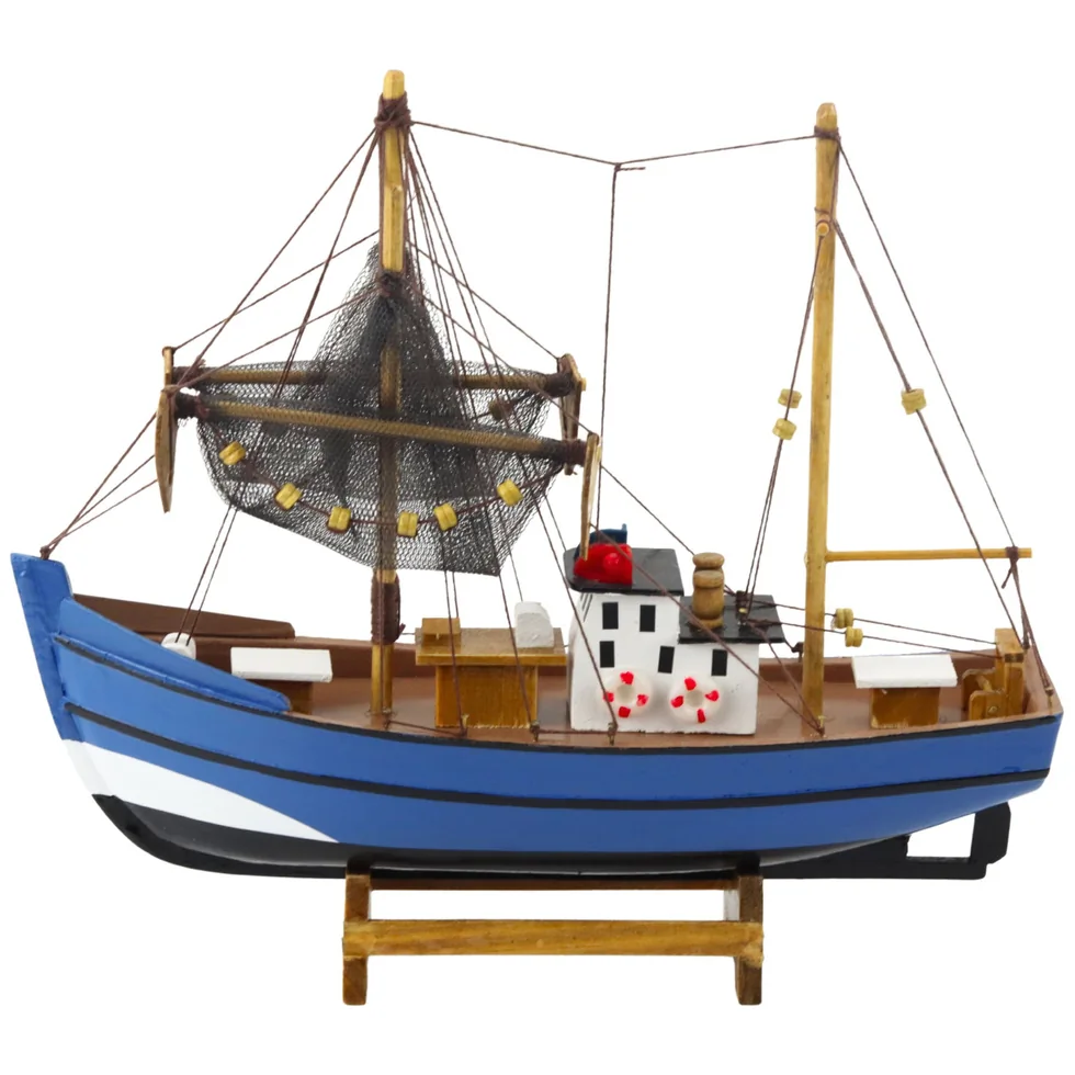 Model Kolekcjonerski Dekoracyjny Statek Kuter Rybacki Niebieski 30x26cm - obrazek 3