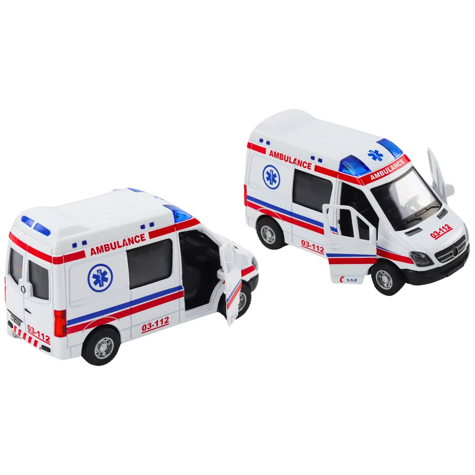 Ambulans Karetka 1:32 Otwierane Drzwi Światła Dźwięki Napęd Biała - obrazek 2