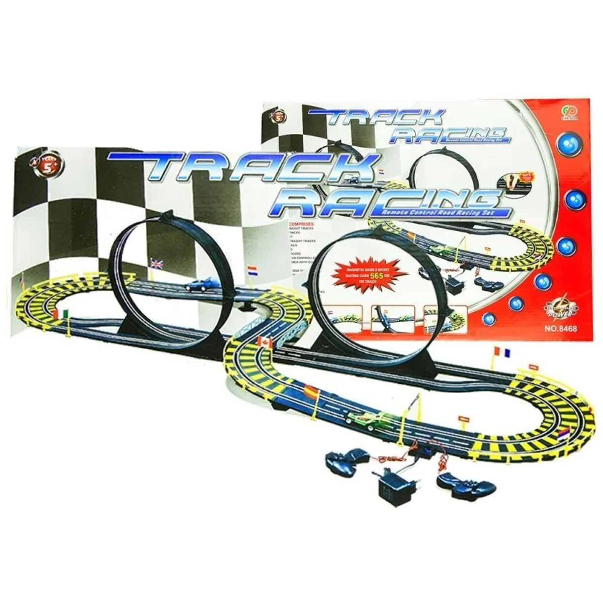 Tor Samochodowy Track Racing Dwa Auta Pętle Zasilacz 565 cm