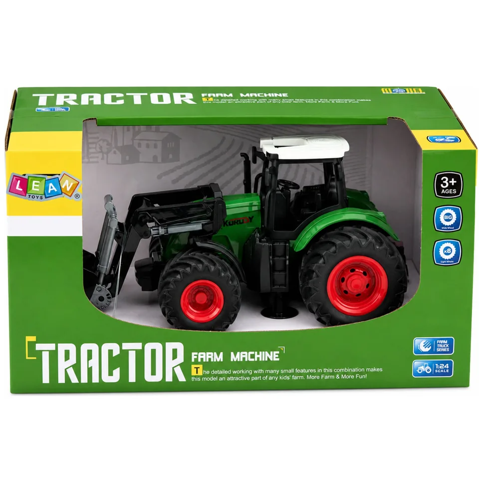 Traktor Rolniczy Farmerski Z Ładowaczem Czołowym Gumowe Koła Zielony 1:24 - obrazek 5