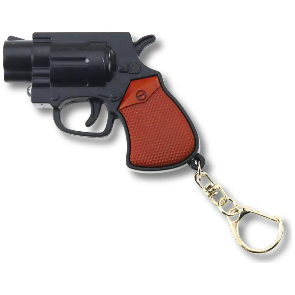 Mini Pistolet Rewolwer Brelok Gadżet Światło LED Laser 6,5 cm - obrazek 2