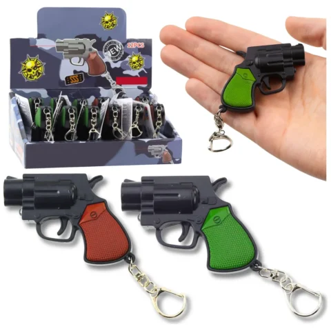 Mini Pistolet Rewolwer Brelok Gadżet Światło LED Laser 6,5 cm