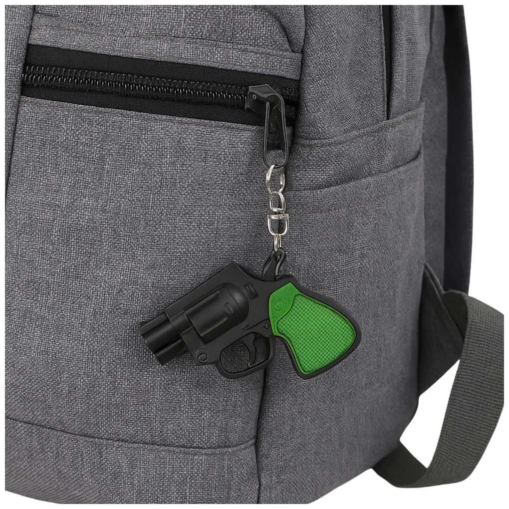 Mini Pistolet Rewolwer Brelok Gadżet Światło LED Laser 6,5 cm - obrazek 6