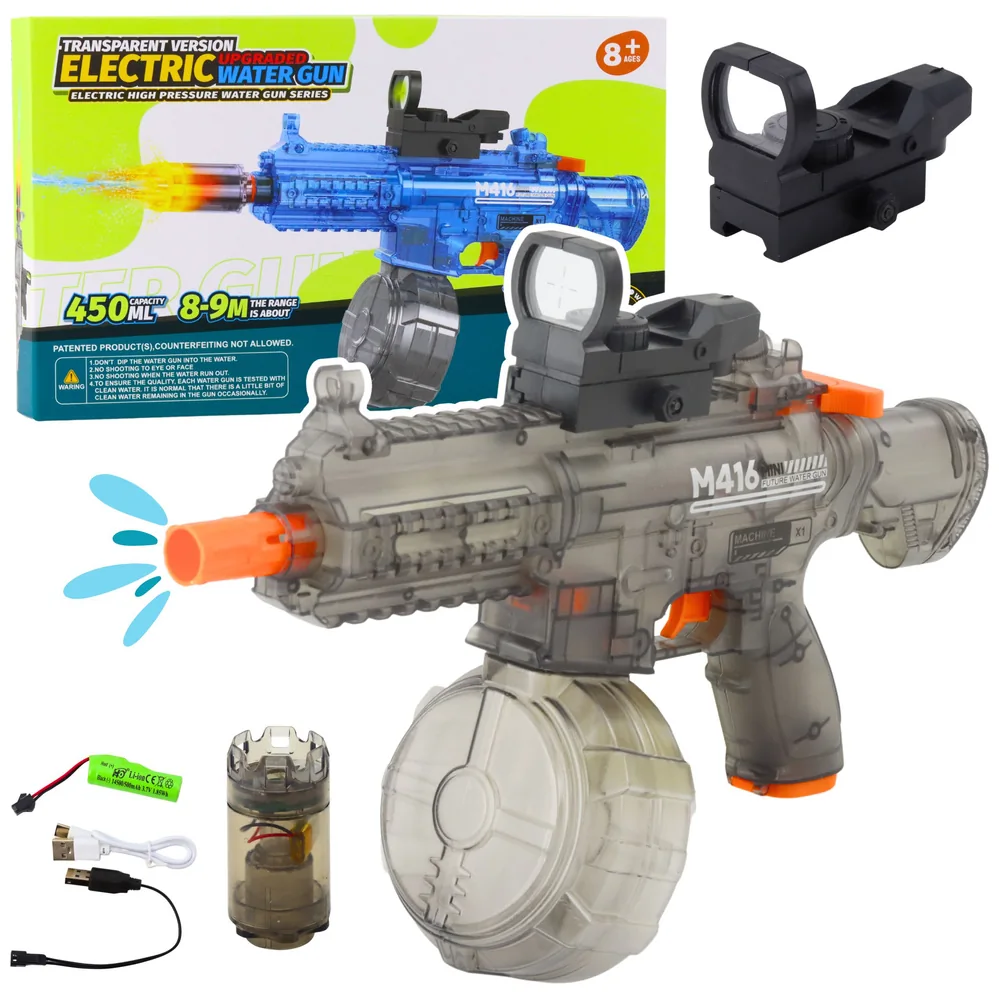 Elektryczny Pistolet Na Wodę M416 Podświetlany Celownik 450 ml 8-10 m
