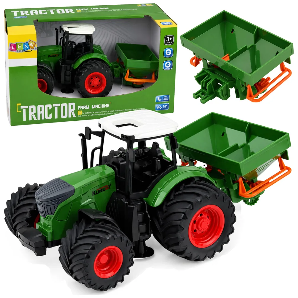 Traktor Rolniczy Farmerski z Siewnikiem Gumowe Koła Maszyna Rolnicza 1:24