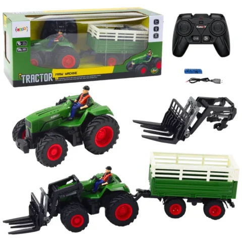 Traktor Rolniczy Z Przyczepą i Widłami Zdalnie Sterowany RC 2.4G