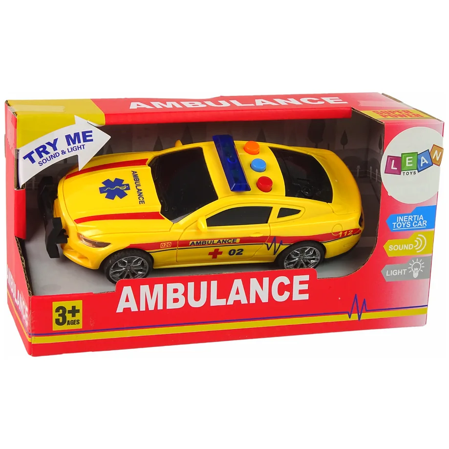 Sportowe Auto Ambulans Światła Dźwięk Żółty Napęd - obrazek 4