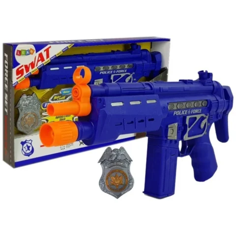 Zestaw Policyjny Pistolet Odznaka Granatowy Dźwięk Efekty Świetlne 37cm