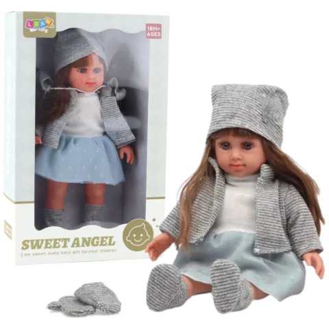 Lalka W Niebieskiej Sukience Czapeczka Sweterek Rękawiczki Czapka 36,5cm