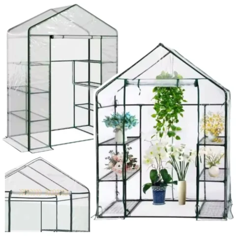 Mini Szklarnia Balkonowa Ogrodowa 4 Półki Metalowe Folia PVC 195 x 143 x 73cm