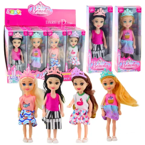 Mini Laleczka Księżniczka Z Koroną Kolorowa Sukienka 14cm Mix
