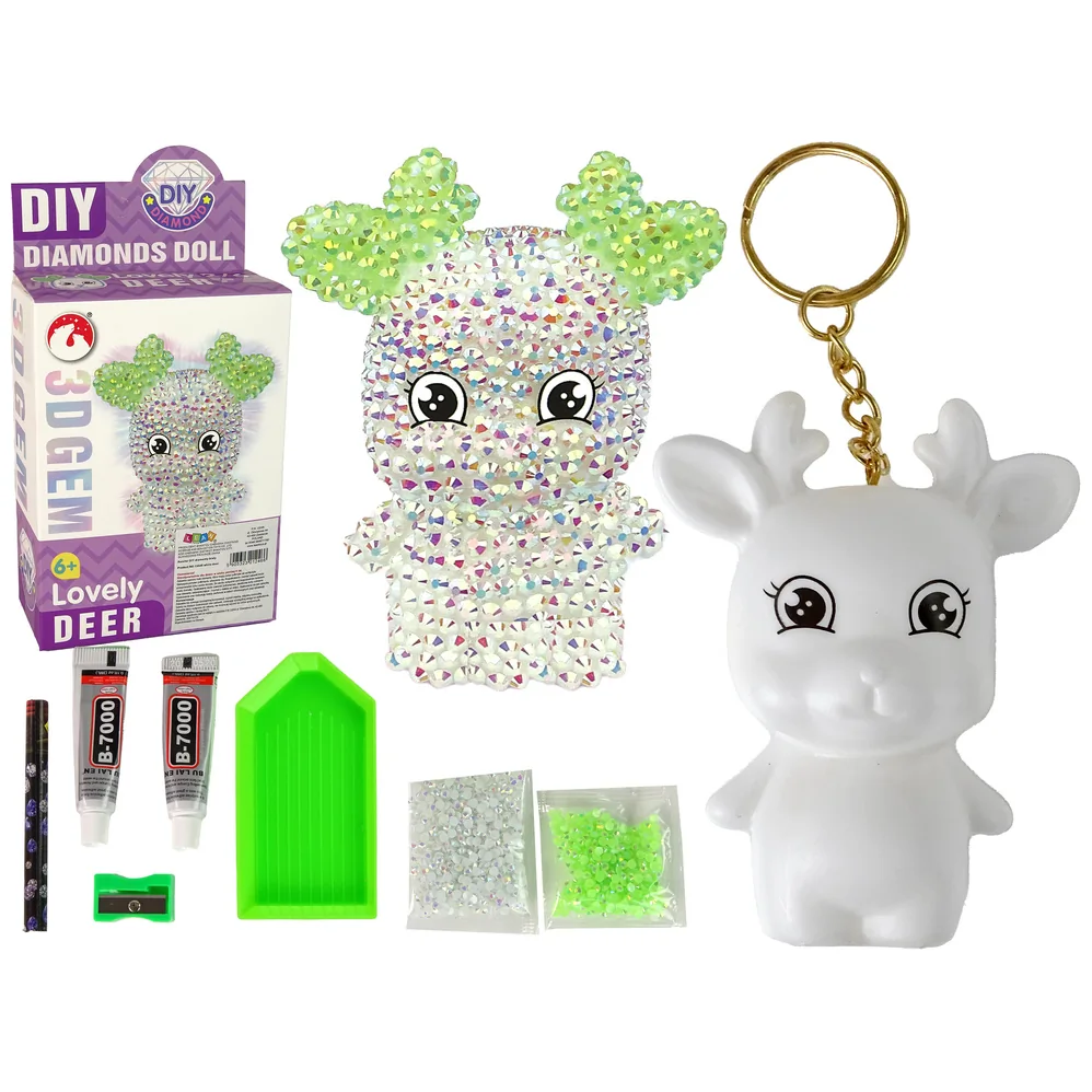 Zestaw DIY Diamentowy Renifer DIY Kryształki Brelok 3D Biały