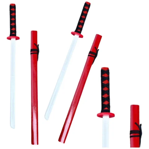 Drewniana Katana Miecz Do Zabawy Treningu Rekwizyt Czerwony 70cm