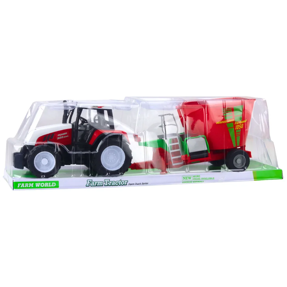 Traktor Rolniczy Farmerski Z Przyczepą Mieszalnik Paszy Czerwony 60cm - obrazek 5