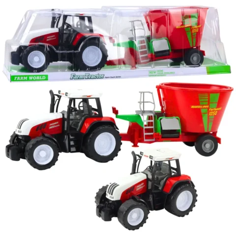 Traktor Rolniczy Farmerski Z Przyczepą Mieszalnik Paszy Czerwony 60cm