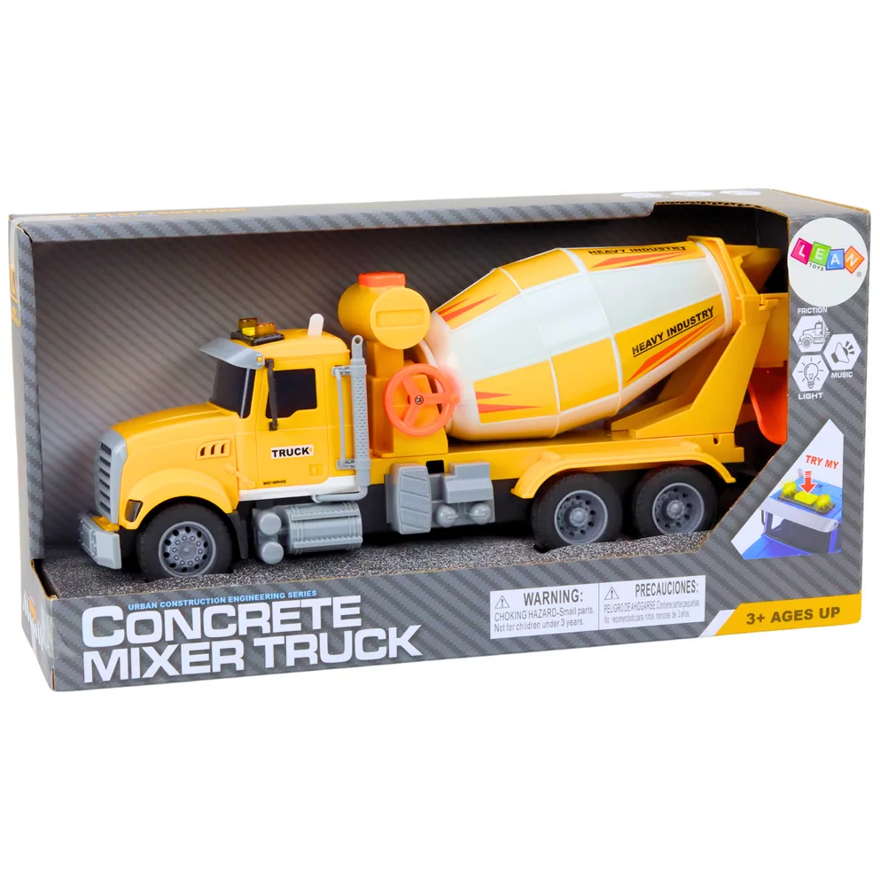 Ciężarówka Żółta Betoniarka Z Napędem Frykcyjnym Efekty Świetlne i Dźwiękowe - obrazek 4