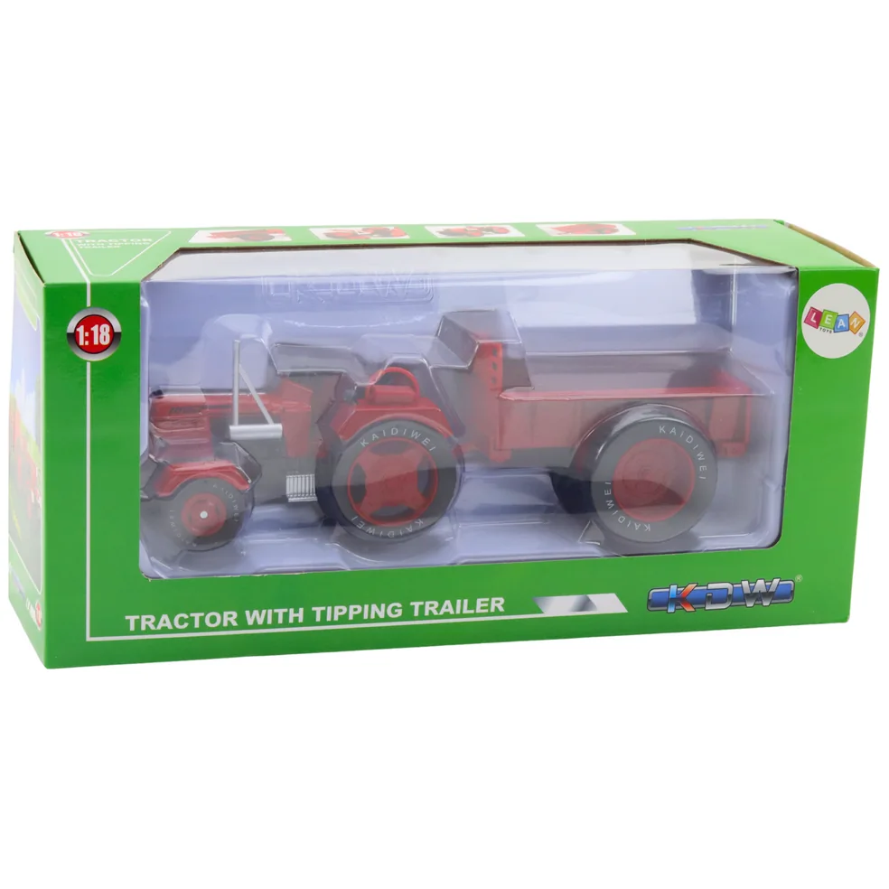 Metalowy Traktor Rolniczy Z Przyczepą Czerwony 1:18 - obrazek 2