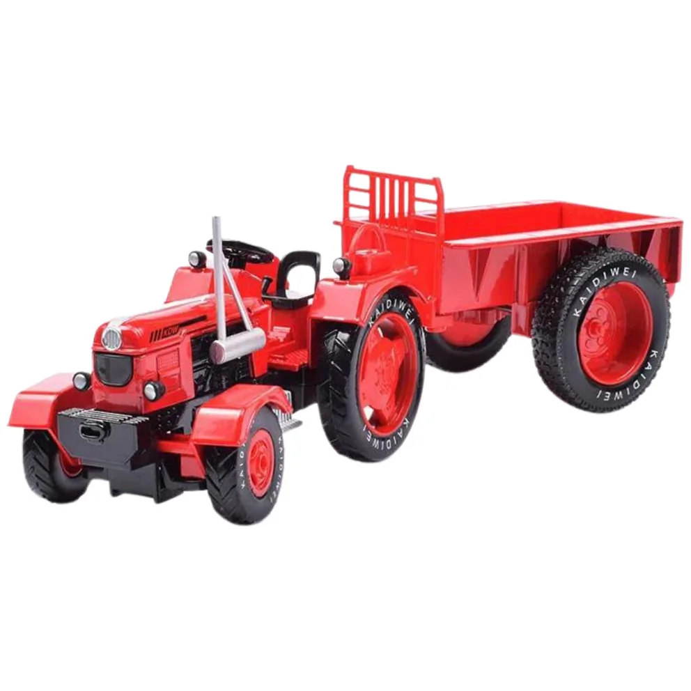 Metalowy Traktor Rolniczy Z Przyczepą Czerwony 1:18 - obrazek 3