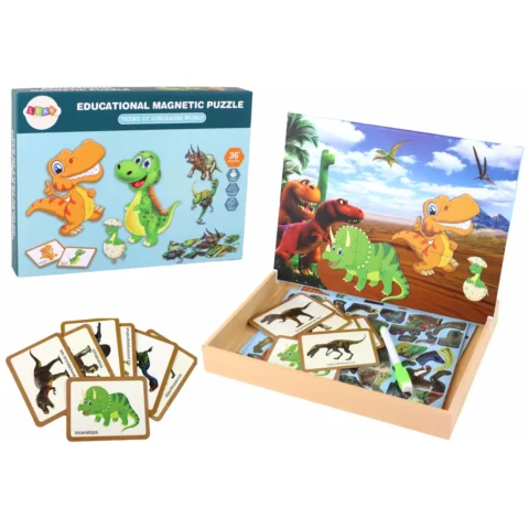 Zestaw Edukacyjnych Puzzli Magnetycznych z Dinozaurami