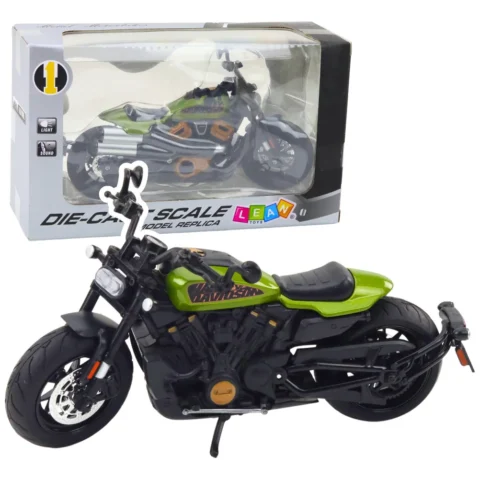 Motocykl Chopper Metalowy Światła Dźwięki Czarny Zielone Elementy 1:12