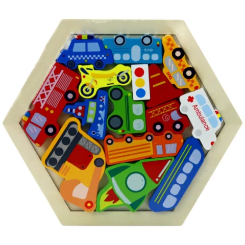 Puzzle Układanka Pojazdy Rakieta Klocki Drewniane Kolorowe 15 ele.