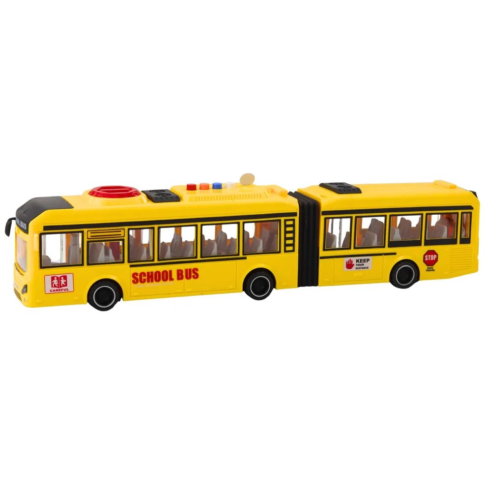 Autobus Przegubowy Szkolny Otwierane Drzwi Światła Dźwięki Żółty 1:16 - obrazek 2