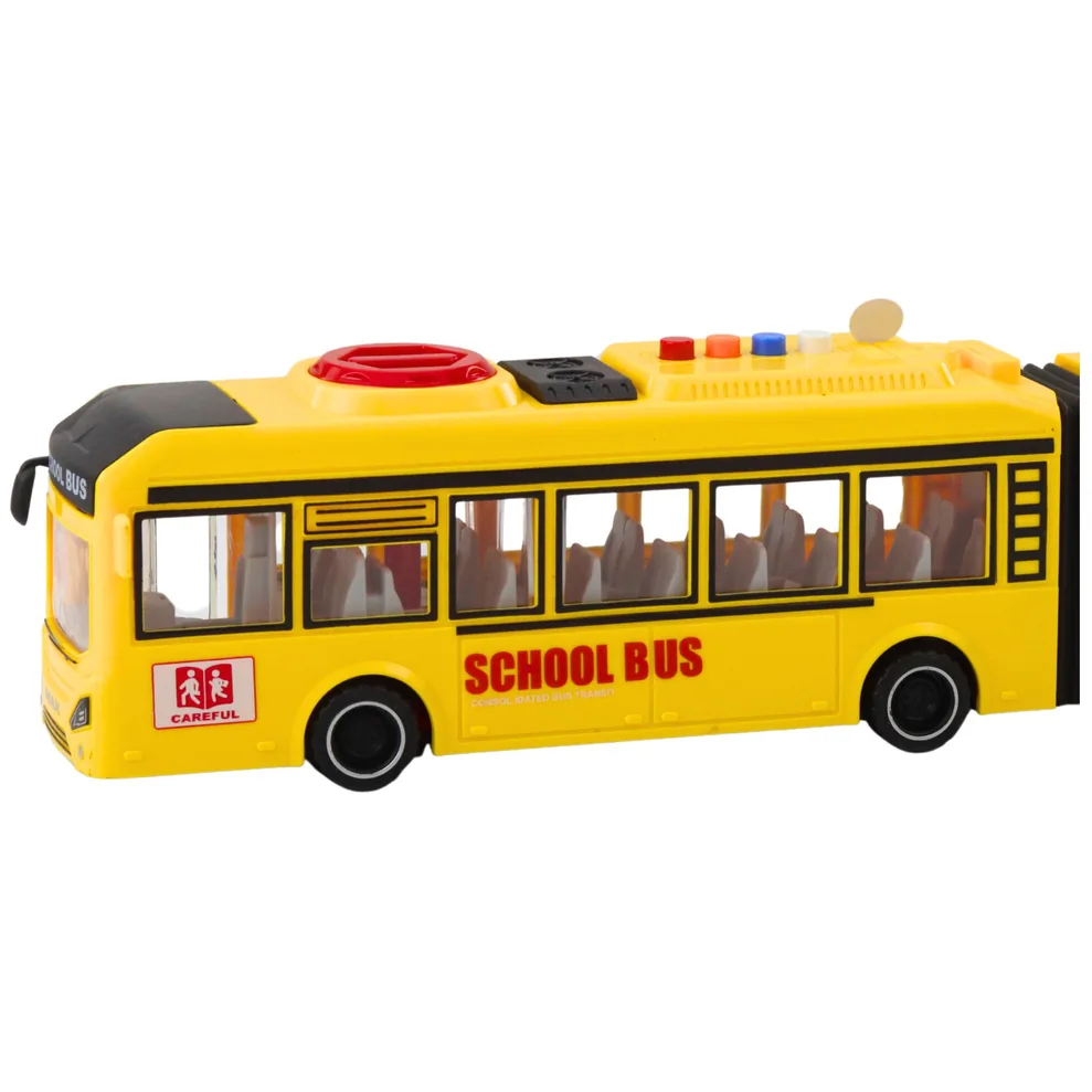 Autobus Przegubowy Szkolny Otwierane Drzwi Światła Dźwięki Żółty 1:16 - obrazek 3
