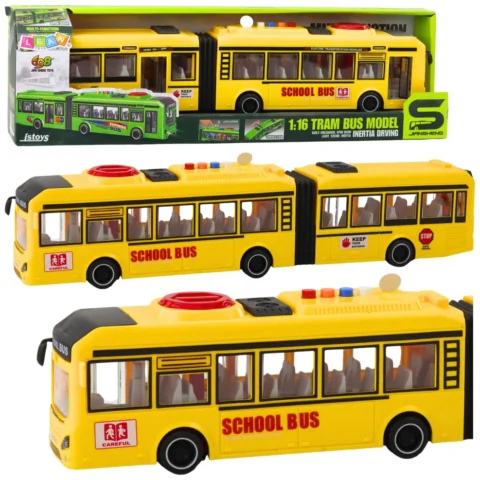 Autobus Przegubowy Szkolny Otwierane Drzwi Światła Dźwięki Żółty 1:16