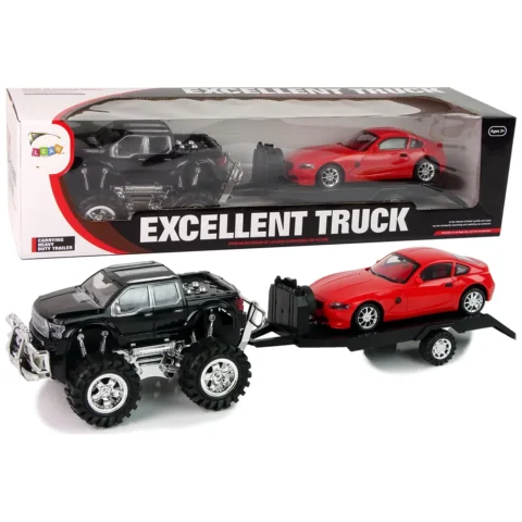 Zestaw Pojazdów Czarny Monster Truck Białe  Laweta 58 cm