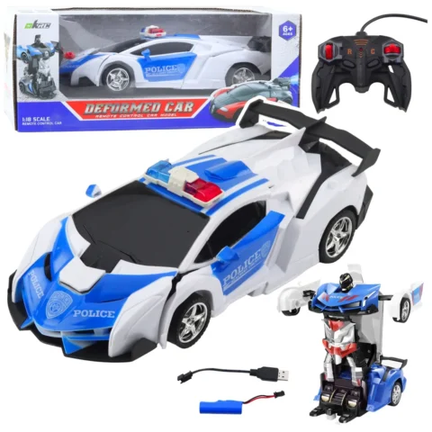 Auto Robot 2W1 Policja Radiowóz Policyjny Zdalnie Sterowany RC 1:18