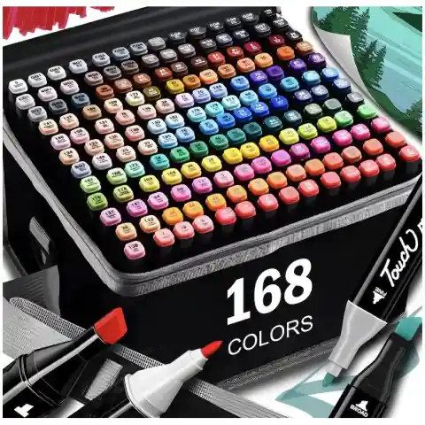 ZESTAW MARKERY DWUSTRONNE PISAKI ALKOHOLOWE FLAMASTRY MAZAKI ETUI 168 SZTUK