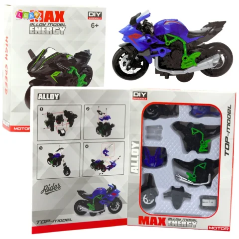Motocykl Do Składania Skręcania Metal 1:14 DIY Zielono-Niebieski
