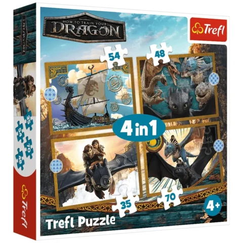 Puzzle - 4w1 (35, 48, 54, 70) - Jak wytresować smoka - Smocze dni - Trefl 34678
