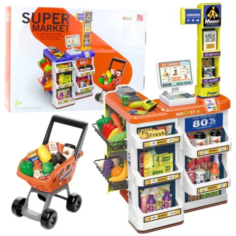 Zestaw Sklepowy Kasa Wózek Skaner Supermarket Sklepik Dla Dzieci