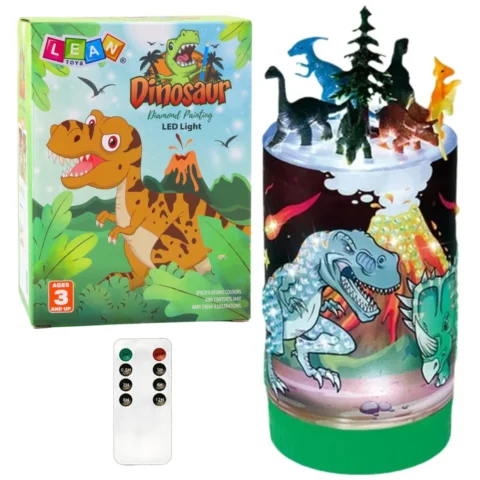 Zestaw Kreatywny Dinozaury W Słoiku Diamenty Lampka Nocna Pilot DIY