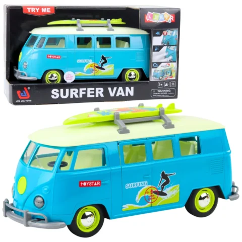 Samochód Surfer Van Bus Deska Surfingowa Światła Dźwięki Turkusowy