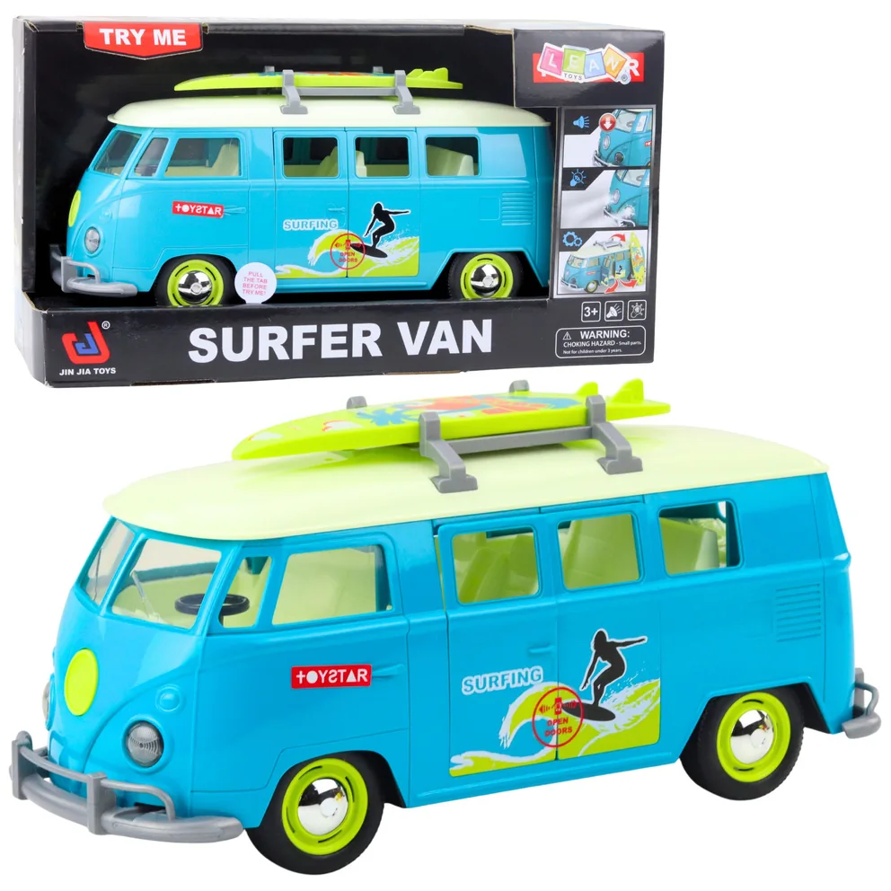 Samochód Surfer Van Bus Deska Surfingowa Światła Dźwięki Turkusowy