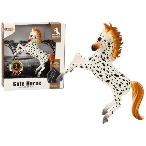 Figurka Konia Biały Koń w Kropki Stojący Stajnia Farma Cute Horse