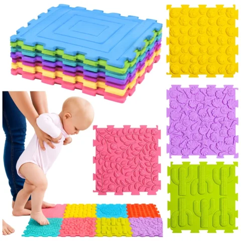 Sensoryczne Puzzle Silikonowe Mata Ścieżka Sensoryczna Kolorowe 25 cm 12el.