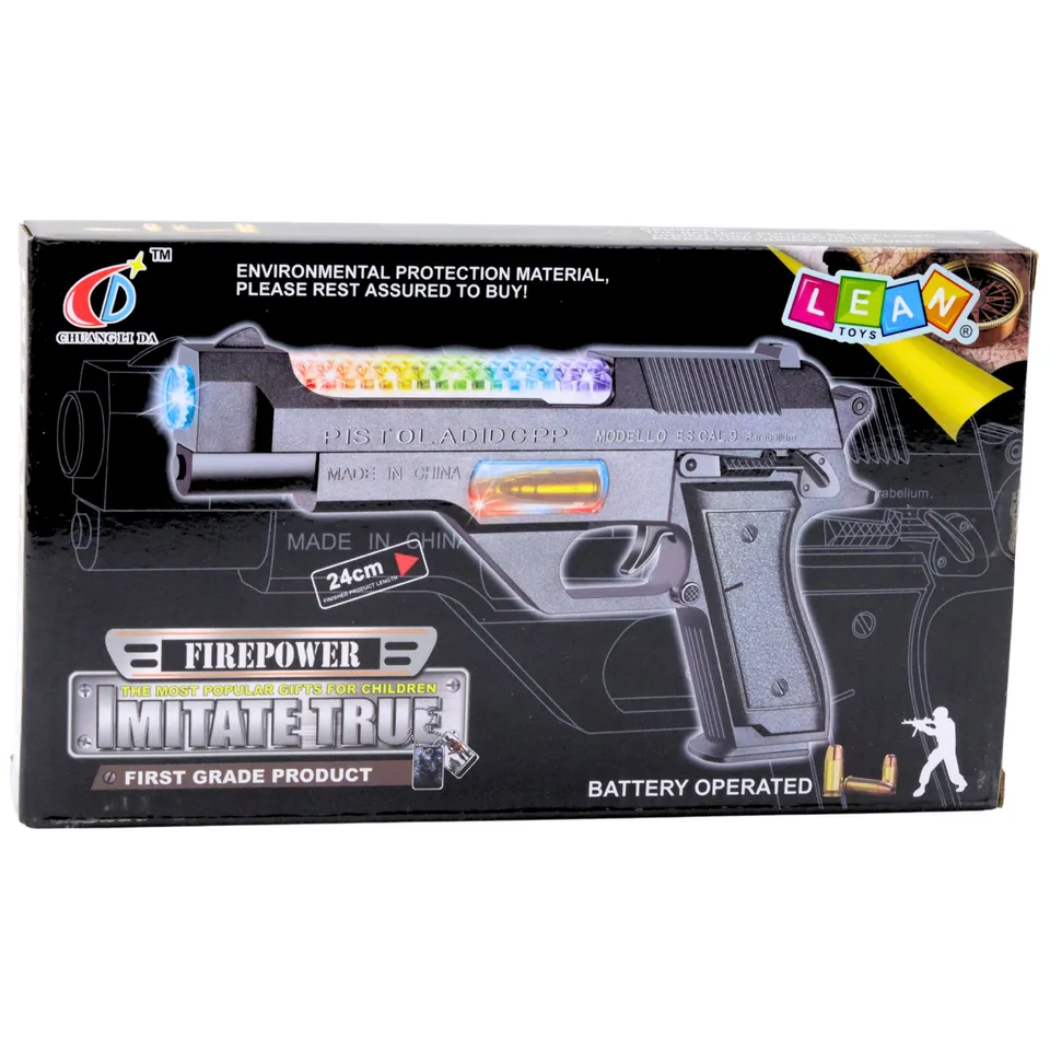 Broń Pistolet Na Baterie Kolorowe Światła Dźwięki 24cm - obrazek 3