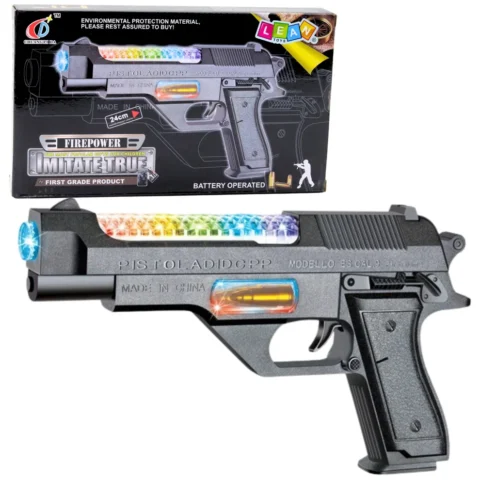 Broń Pistolet Na Baterie Kolorowe Światła Dźwięki  24cm