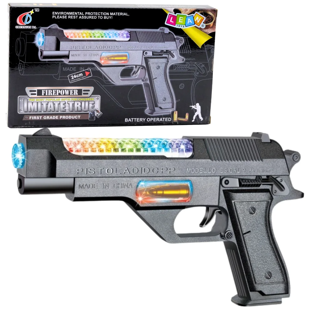 Broń Pistolet Na Baterie Kolorowe Światła Dźwięki 24cm