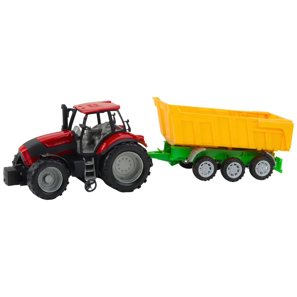 Traktor Rolniczy Farmerski Z Żółtą Przyczepą Czerwony 46cm - obrazek 2