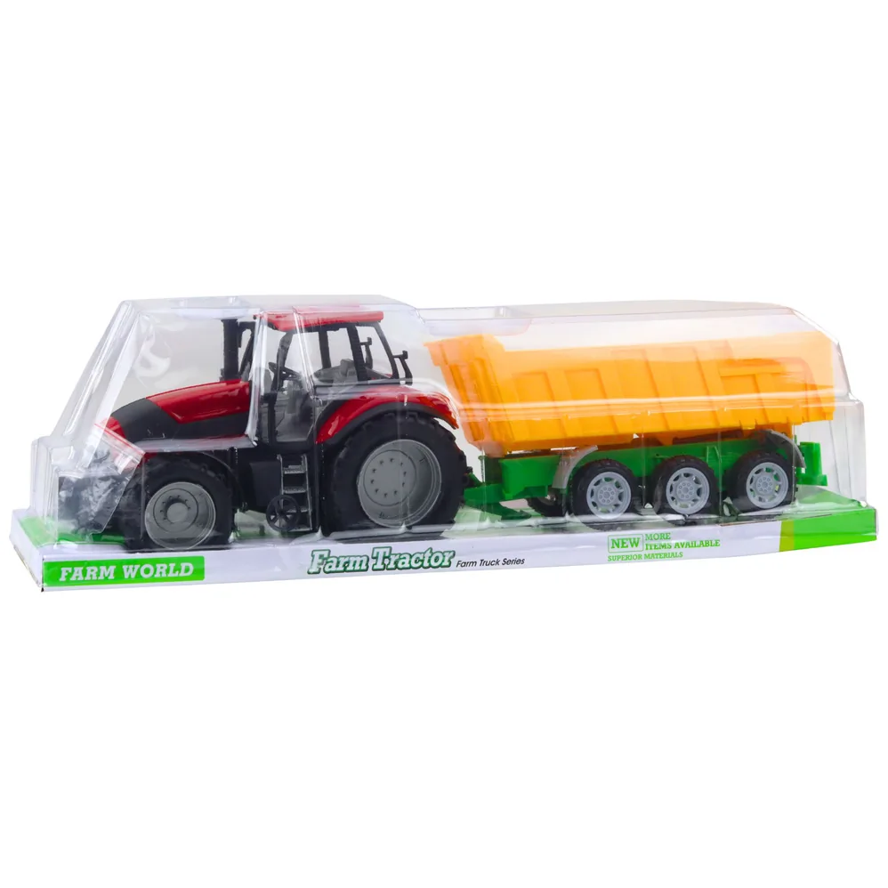 Traktor Rolniczy Farmerski Z Żółtą Przyczepą Czerwony 46cm - obrazek 5