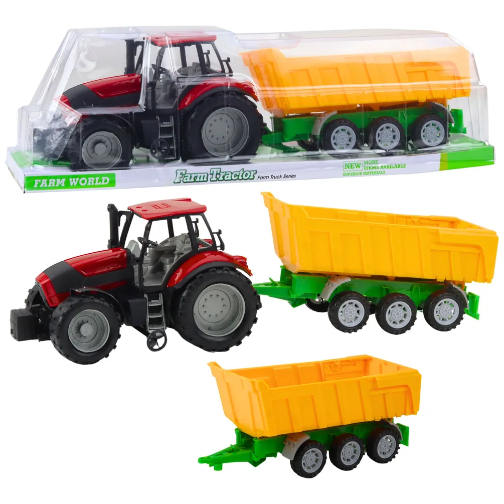 Traktor Rolniczy Farmerski Z Żółtą Przyczepą Czerwony 46cm