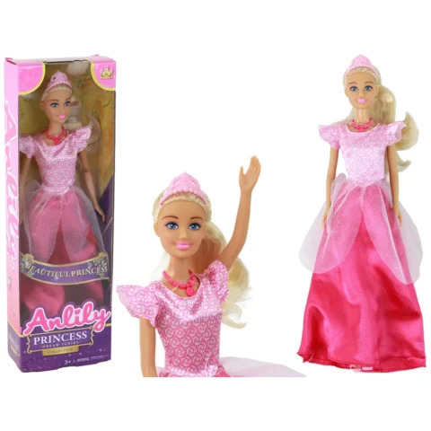 Lalka Dla Dzieci Anlily Księżniczka Długie Blond Włosy Tiara Różowa Suknia